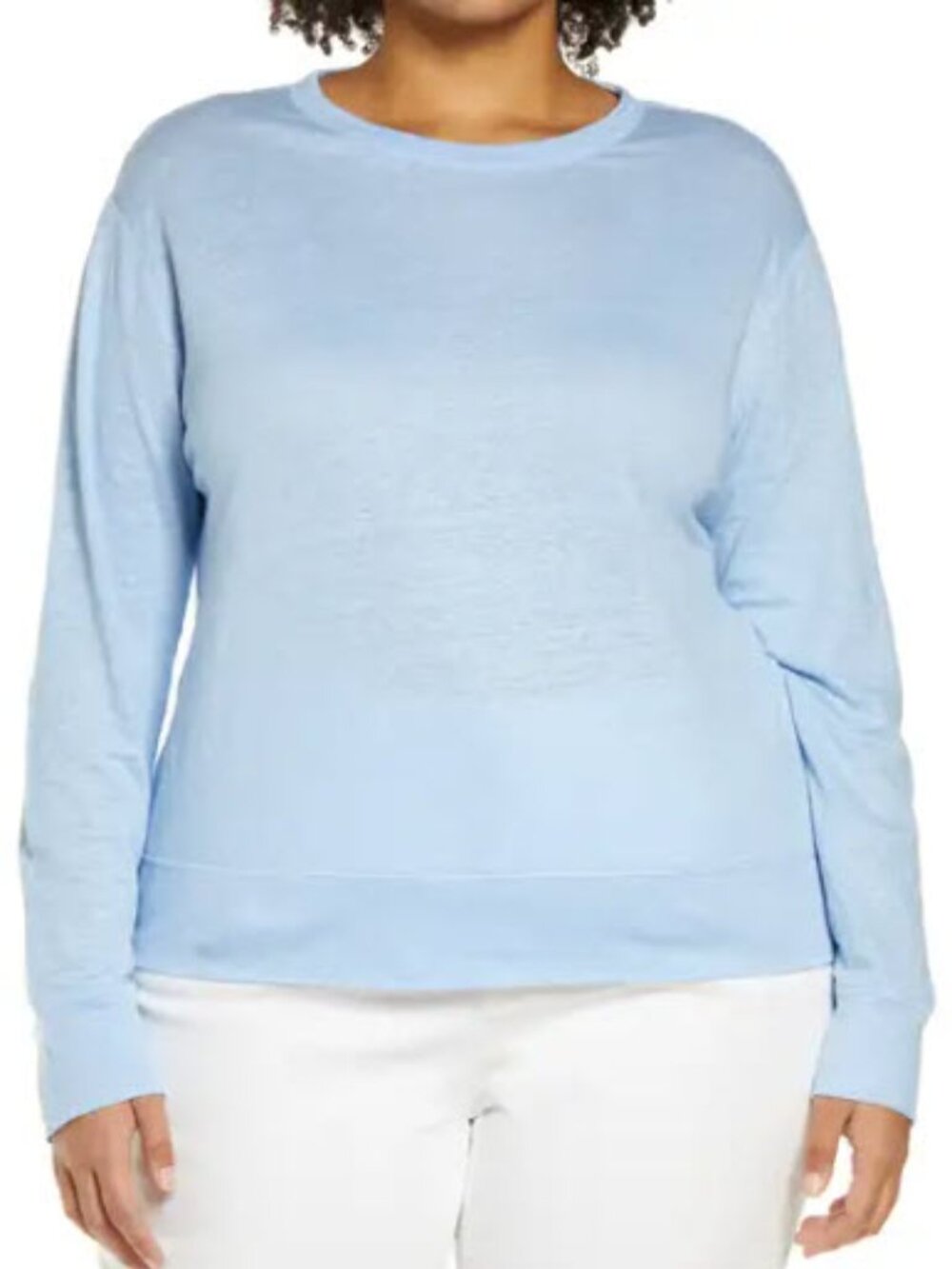 Vince Linen Long Sleeve Pullover in Light Cerulean, 2X